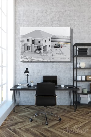 Dekoratif Yatay Kanvas Tablo Tekli  Emlak Ofisi İnşaat Gyo Modern 3 Boyutlu Ev Maketi  2229