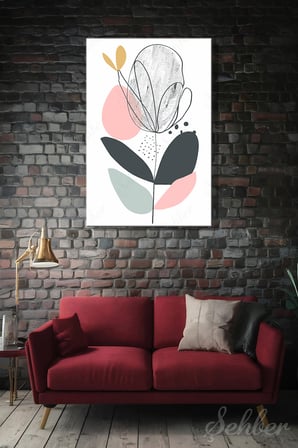 Dekoratif Dikey Kanvas Tablo Tekli Ev Kafe Ofis Pastel Tonlarda Botanik Çizgisel Tasarım 2232