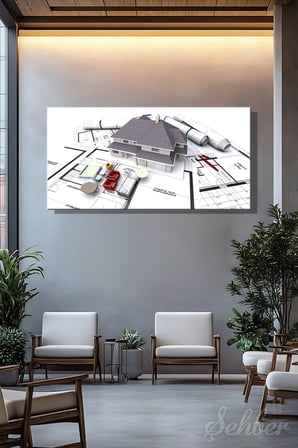 Panoramik Yatay Kanvas Tablo Tekli  Emlak Ofisi İnşaat Gyo Mimarlık 3D Render Ev Maketi 2240