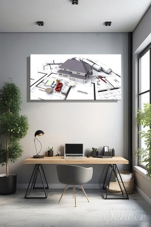 Panoramik Yatay Kanvas Tablo Tekli  Emlak Ofisi İnşaat Gyo Mimarlık 3D Render Ev Maketi 2240