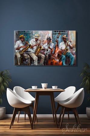 Panoramik Yatay Kanvas Tablo Tekli Ev Kafe Ofis Yağlı Boya Efekt Caz Grubu 2246