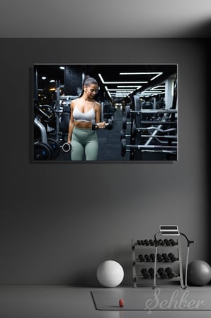 Yatay Kanvas Tablo Tekli Spor Salonu Fitness Eğitimi Dambıl Egzersizi Yapan Kadın 2263