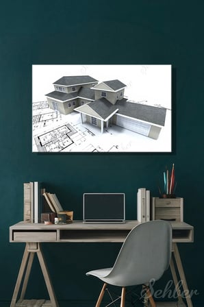 Yatay Kanvas Tablo Tekli  Emlak Ofisi İnşaat Gyo Mimarlık Modern Ev Maketi 2265
