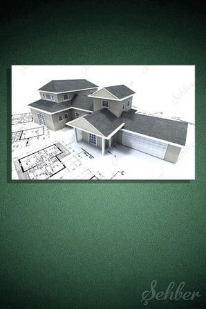 Yatay Kanvas Tablo Tekli  Emlak Ofisi İnşaat Gyo Mimarlık Modern Ev Maketi 2265