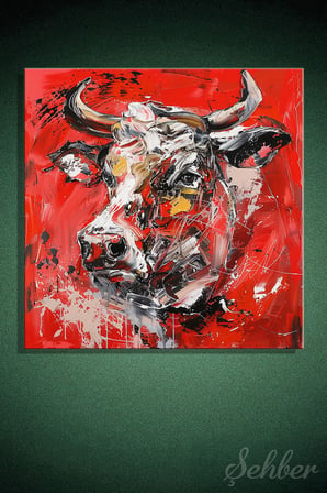 Dekoratif Kare Kanvas Tablo Tekli Ev Kafe Ofis Lady Redhorns White Bull Beyaz Boğa  2266