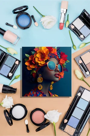 KareTekli Kanvas Tablo Modern Ev Kafe Ofis Çiçekli Başörtüsü Takan Afrikalı Kadın Portre 2282