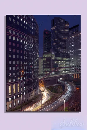 Dekoratif Dikey Kanvas Tablo Tekli Ev Kafe Ofis Paris La Defense Bölgesi Gece Manzarası 2285