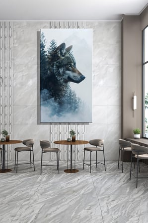 Panoramik Dikey Kanvas Tablo Tekli Ev Kafe Ofis Çift Pozlama Dağ Manzaralı Kurt Profili 2289