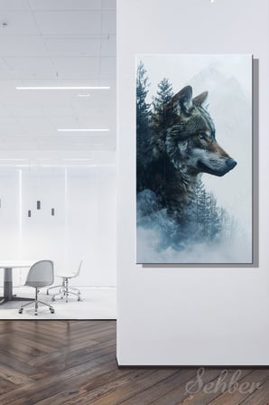 Panoramik Dikey Kanvas Tablo Tekli Ev Kafe Ofis Çift Pozlama Dağ Manzaralı Kurt Profili 2289