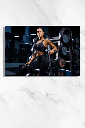 Dekoratif Yatay Kanvas Tablo Tekli Spor Salonu Fitness Eğitimi Egzersiz Fitness Kıyafetli Kadın 2292