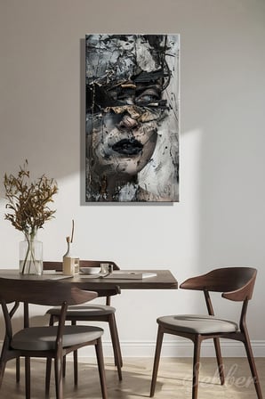 Kanvas Tablo Panoramik Dikey Tekli Ev Kafe Ofis Siyah Beyaz Grafiti Tarzı Soyut İnsan Yüzü 2294
