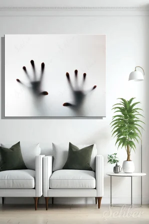 Yatay Kanvas Tablo Tekli Ev Kafe Ofis Michal Bednarek Fotoğraf Buzlu Cam Arkasında Eller 2297