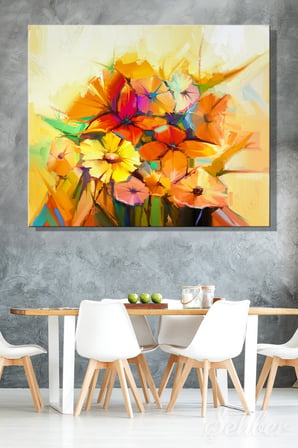 Dekoratif Yatay Kanvas Tablo Tekli Ev Kafe Ofis Sarı Turuncu Tonlarda Gerbera Çiçekleri 2306