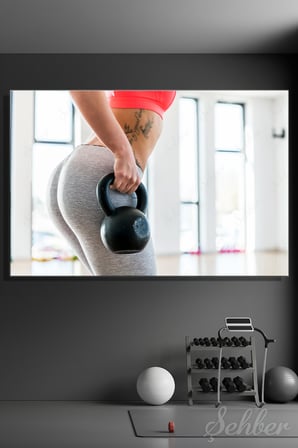 Kanvas Tablo Yatay Tekli Spor Salonu Fitness Egzersiz Kettlebell Antremanı Yapan Kadın 2311