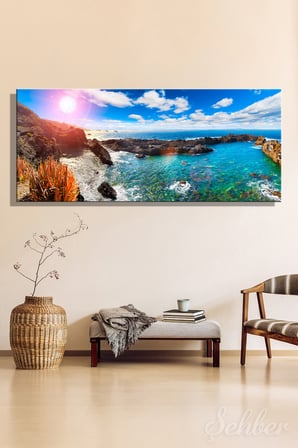 Panoramik Yatay Kanvas Tablo Tekli Ev Kafe Ofis Tenerife Adası Puerto de la Cruz Manzara 2314