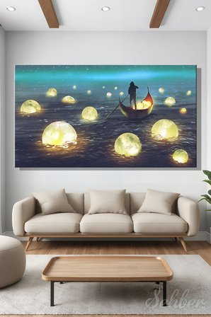 Kanvas Tablo Panoramik Yatay Tekli Ev Kafe Ofis Tithi Luadthong  Dijital Sanat Ay Toplama 2315
