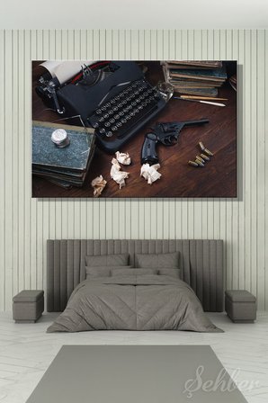 Dekoratif Yatay Kanvas Tablo Tekli Ev Kafe Ofis Retro Dedektif Hikayesi Yazma Temalı 2323