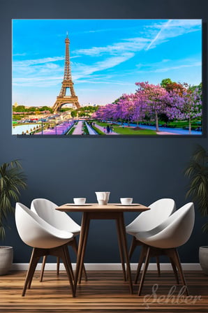 Yatay Kanvas Tablo Tekli Ev Kafe Ofis Paris Eyfel Kulesi Bahar Çiçek Açmış Ağaçlar 2346