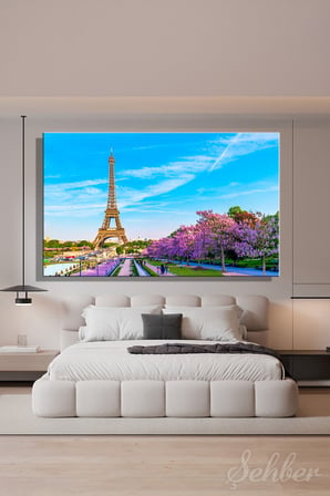 Yatay Kanvas Tablo Tekli Ev Kafe Ofis Paris Eyfel Kulesi Bahar Çiçek Açmış Ağaçlar 2346