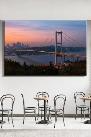 Dekoratif Yatay Kanvas Tablo Tekli Ev Kafe Ofis 15 Temmuz Şehitler Köprüsü Gün Batımı Manzara 2354