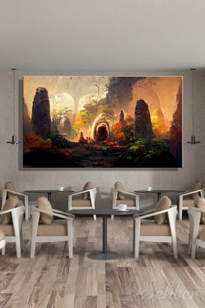 Panoramik Yatay Kanvas Tablo Tekli Ev Kafe Ofis Maya Medeniyeti Orman Mağarası 2356