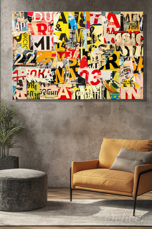 Dekoratif Yatay Kanvas Tablo Tekli Ev Kafe Ofis Pop Art Tarzı Yırtık Afiş Parçaları Kolaj 2362