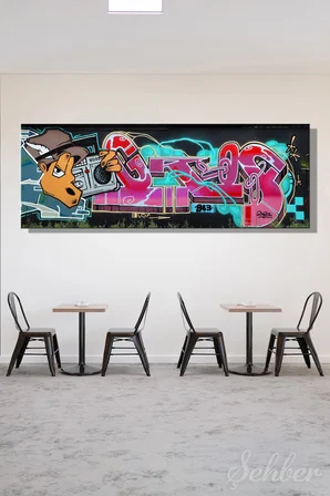 Kanvas Tablo Panoramik Yatay Tekli Ev Kafe Ofis 80'ler Hip Hop Tarzı Renkli Grafiti 2365
