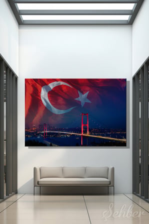 Kanvas Tablo Yatay Tekli Ev Kafe Ofis 15 Temmuz Şehitler Köprüsü Gökyüzünde Türk Bayrağı 2368