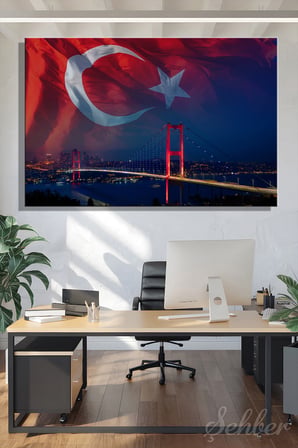 Kanvas Tablo Yatay Tekli Ev Kafe Ofis 15 Temmuz Şehitler Köprüsü Gökyüzünde Türk Bayrağı 2368