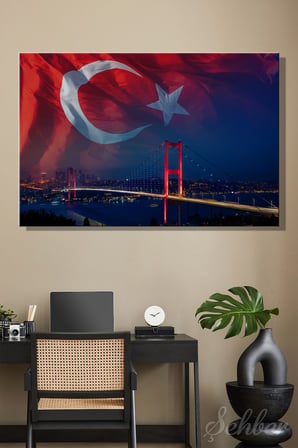 Kanvas Tablo Yatay Tekli Ev Kafe Ofis 15 Temmuz Şehitler Köprüsü Gökyüzünde Türk Bayrağı 2368