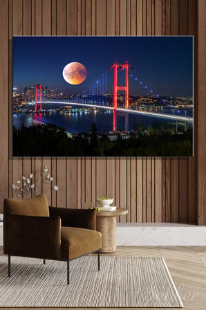 Yatay Kanvas Tablo Tekli Ev Kafe Ofis 15 Temmuz Şehitler Köprüsü Gece Dolunay Manzarası 2369