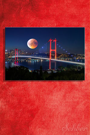 Yatay Kanvas Tablo Tekli Ev Kafe Ofis 15 Temmuz Şehitler Köprüsü Gece Dolunay Manzarası 2369
