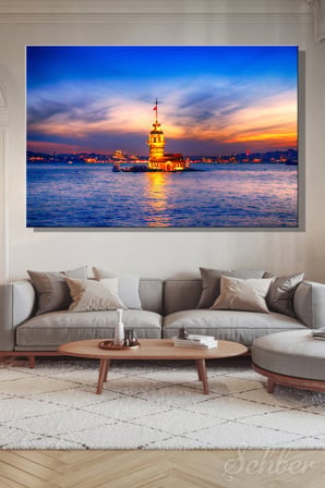 Kanvas Tablo Yatay Tekli Ev Kafe Ofis Üsküdar Salacak Kız Kulesi Gece Manzarası 2376