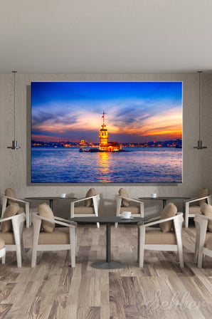 Kanvas Tablo Yatay Tekli Ev Kafe Ofis Üsküdar Salacak Kız Kulesi Gece Manzarası 2376