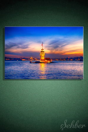 Kanvas Tablo Yatay Tekli Ev Kafe Ofis Üsküdar Salacak Kız Kulesi Gece Manzarası 2376