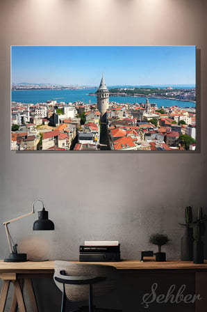 Panoramik Yatay Kanvas Tablo Tekli Ev Kafe Ofis Beyoğlu Galata Kulesi İstanbul Boğazı Manzara 2377