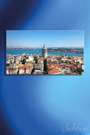 Panoramik Yatay Kanvas Tablo Tekli Ev Kafe Ofis Beyoğlu Galata Kulesi İstanbul Boğazı Manzara 2377