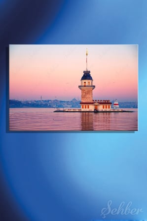Dekoratif Yatay Kanvas Tablo Tekli Ev Kafe Ofis İstanbul Kız Kulesi Gün Doğumu Manzara 2384