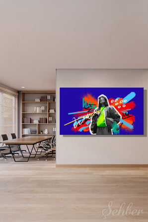 Kanvas Tablo Panoramik Yatay Tekli Ev Kafe Ofis Renkli Soyut Grafikler Grafiti Sokak Sanatı 2386