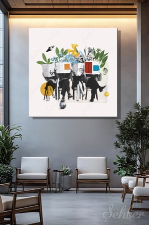 Kanvas Tablo Kare Tekli Ev Kafe Ofis Retro Tarzda Sanatsal Kolaj Gazete Okuyan İnsanlar 2388