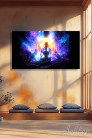 Panoramik Kanvas Tablo Yatay Tekli  Yogo Meditasyon Lotus Oturuşu Çakra Nirvana İllüstrasyon 2397