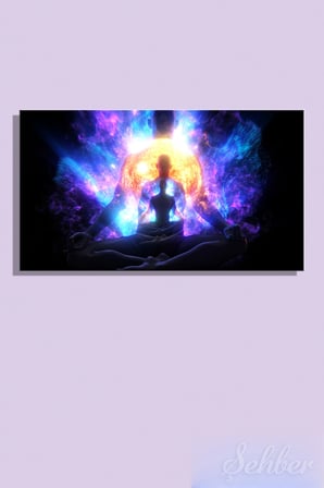 Panoramik Kanvas Tablo Yatay Tekli  Yogo Meditasyon Lotus Oturuşu Çakra Nirvana İllüstrasyon 2397