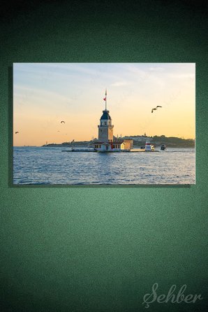 Yatay Kanvas Tablo Tekli Ev Kafe Ofis İstanbul Boğazı Kız Kulesi Gün Batımı Martılar Manzara 2402