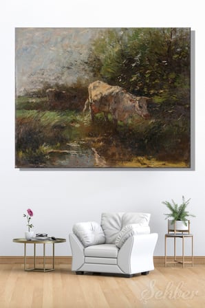 Dekoratif Kanvas Tablo Yatay Tekli Ev Kafe Ofis Willem Maris Meadow with Cows İnekli Çayır 2418