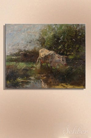 Dekoratif Kanvas Tablo Yatay Tekli Ev Kafe Ofis Willem Maris Meadow with Cows İnekli Çayır 2418