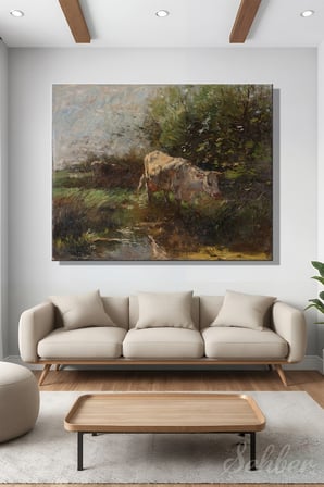 Dekoratif Kanvas Tablo Yatay Tekli Ev Kafe Ofis Willem Maris Meadow with Cows İnekli Çayır 2418