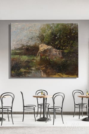 Dekoratif Kanvas Tablo Yatay Tekli Ev Kafe Ofis Willem Maris Meadow with Cows İnekli Çayır 2418