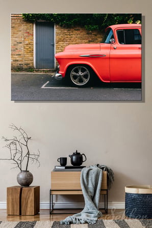 Dekoratif Yatay Kanvas Tablo Tekli Ev Kafe Ofis 1955 Chevrolet 3100 Kırmızı Kamyonet 2420