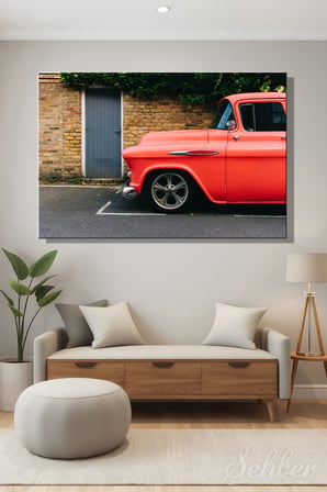 Dekoratif Yatay Kanvas Tablo Tekli Ev Kafe Ofis 1955 Chevrolet 3100 Kırmızı Kamyonet 2420