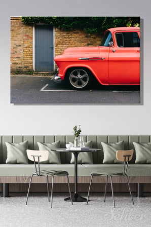 Dekoratif Yatay Kanvas Tablo Tekli Ev Kafe Ofis 1955 Chevrolet 3100 Kırmızı Kamyonet 2420